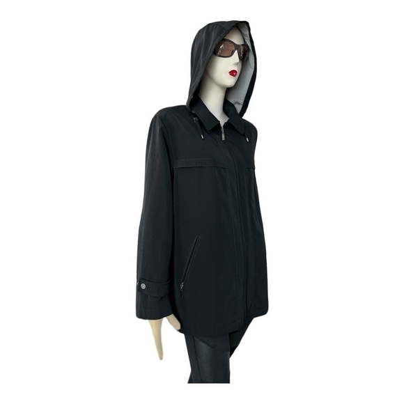 Women’s Jacket GALLERY Black Removable Lining & Hood Long Sleeve Zip Front Coat - Picture 4 of 9